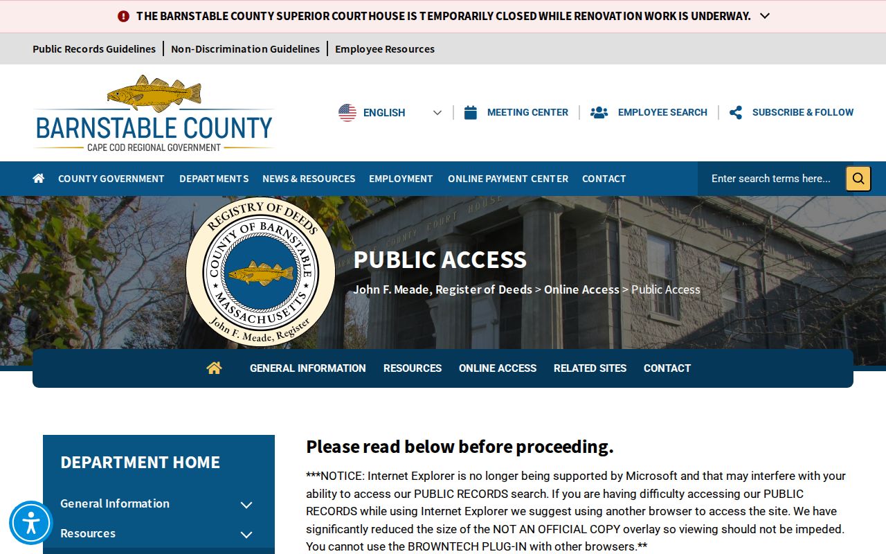 Yarmouth previous residents deed-chain access through Barnstable Registry public search