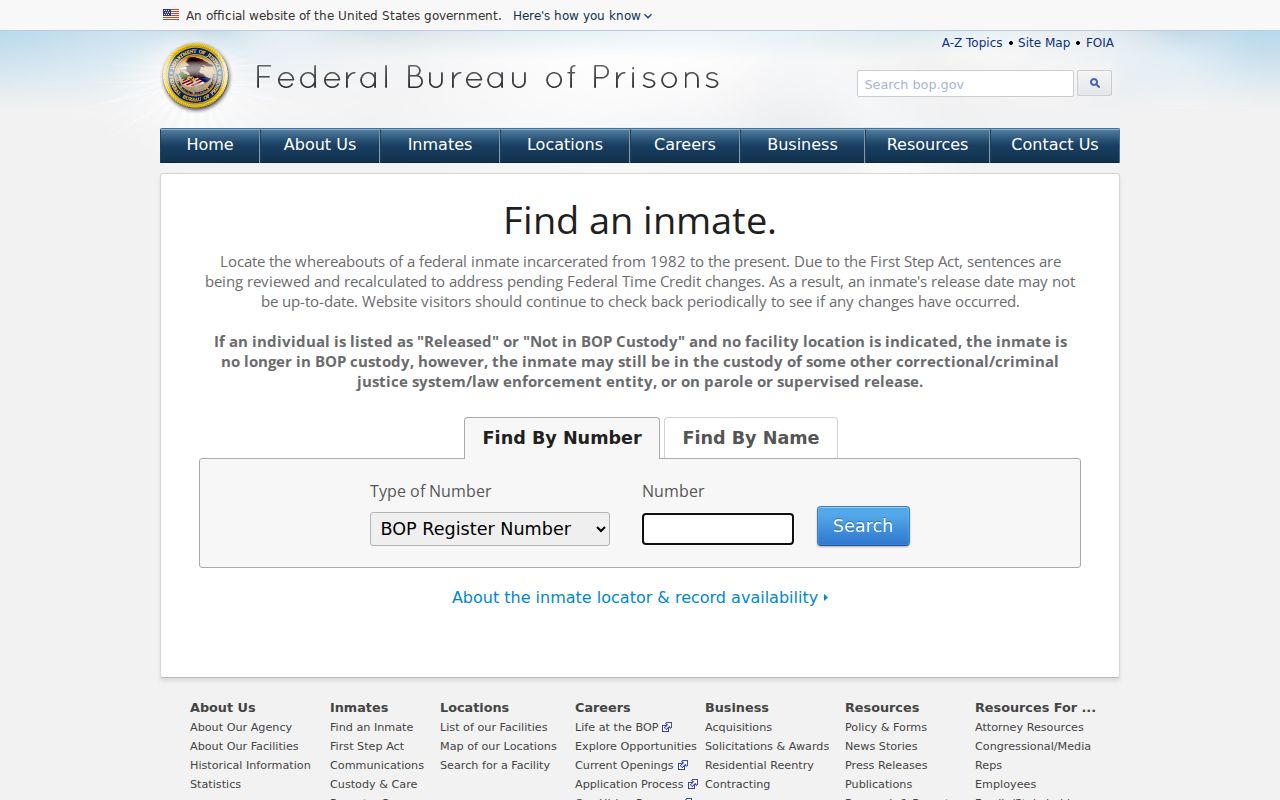 Yarmouth resident lookup with the federal BOP locator