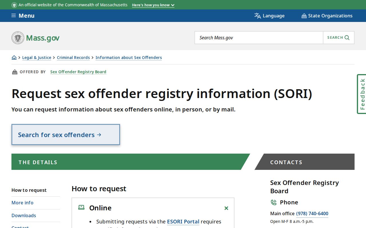 Yarmouth resident lookup using Massachusetts SORI request instructions