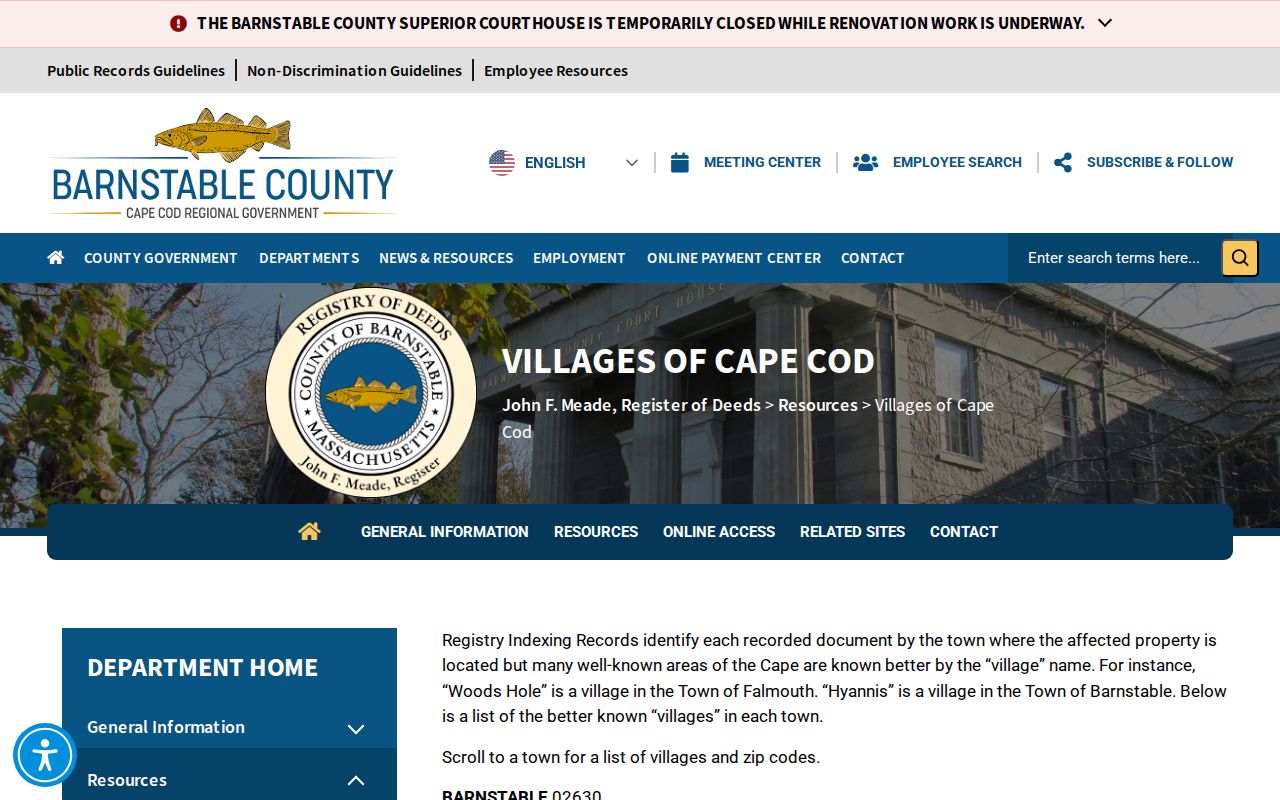 Yarmouth ZIP code directory Cape Cod villages and ZIPs table